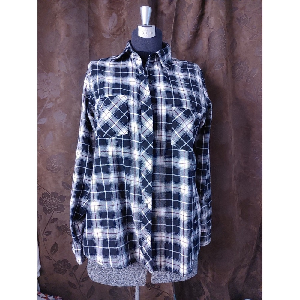 Hot Topic Plaid Flannel Cut-Out Back Button-Up Shirt Sz M Goth Grunge Rockabilly
